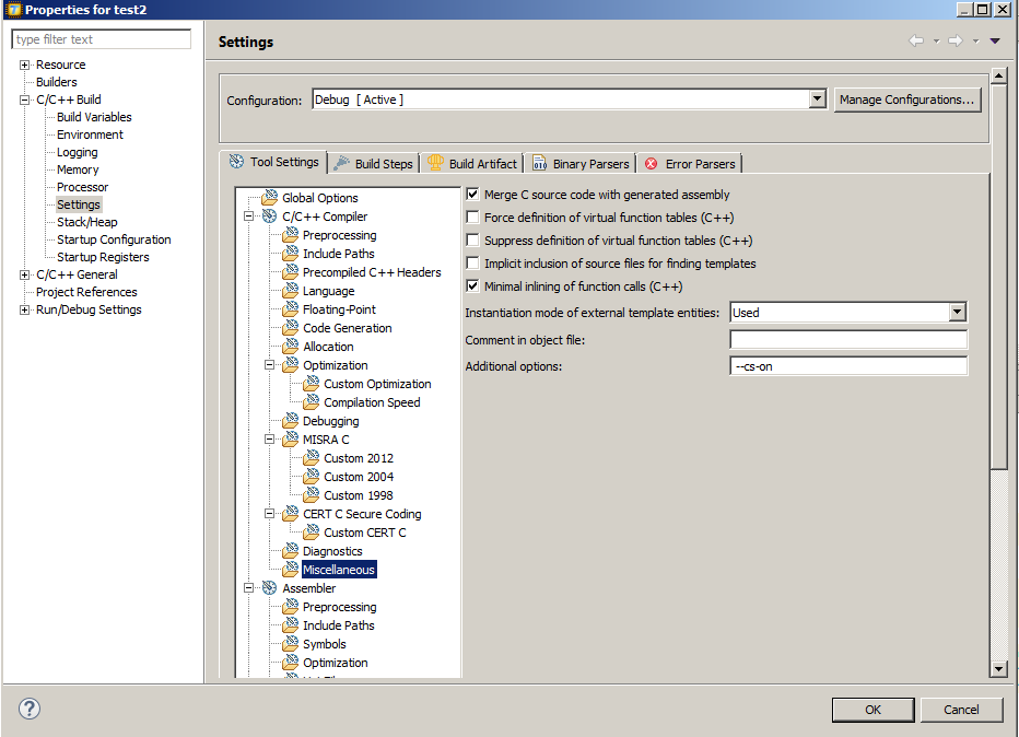 Compiler Extra Options